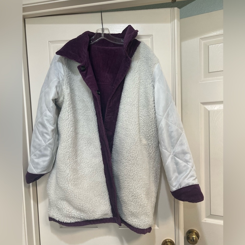Vintage Corduroy Faux Sherpa Lined Barn purple Jacket house pea Coat size large - Picture 2 of 12